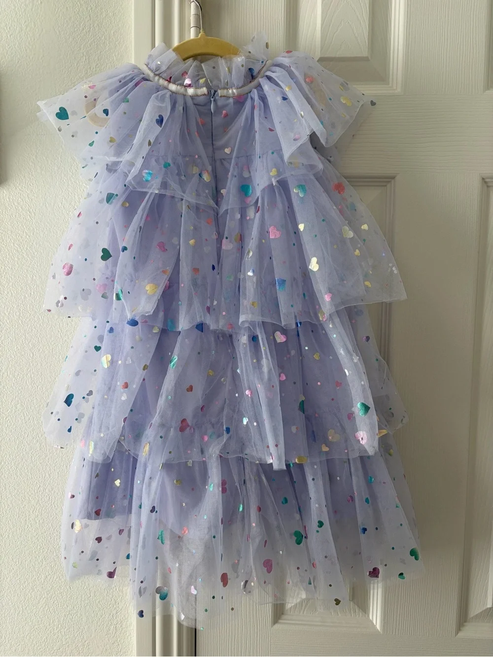 Lola + The Boys Lavender Tiered Tulle Dress with Multicolor Heart Accents